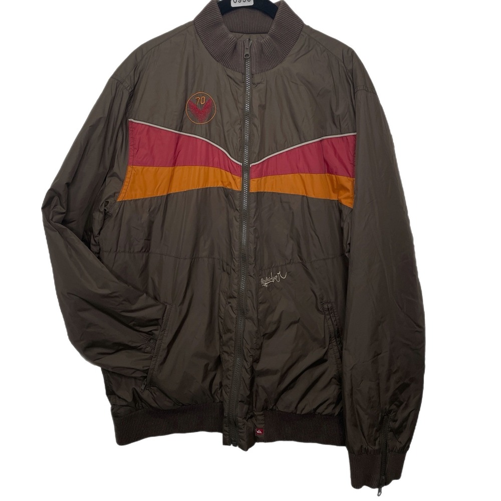 VTG Quiksilver Reversible Bomber Jacket Mens L Brown Zip Up Retro Y2K‎